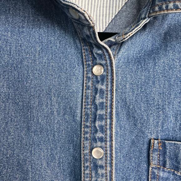 Vintage Tommy Hilfiger Y2K Denim Mini Dress Pearl Button Front Western Size 14 - Picture 13 of 15